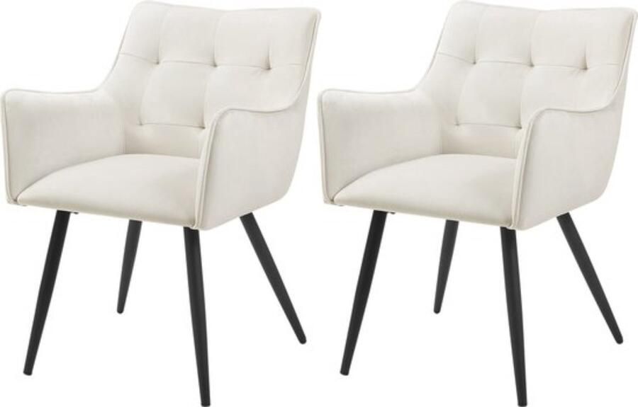 Zaltino Set van 2 Velvet Eetkamerstoelen Ergonomisch & Comfortabel Crème