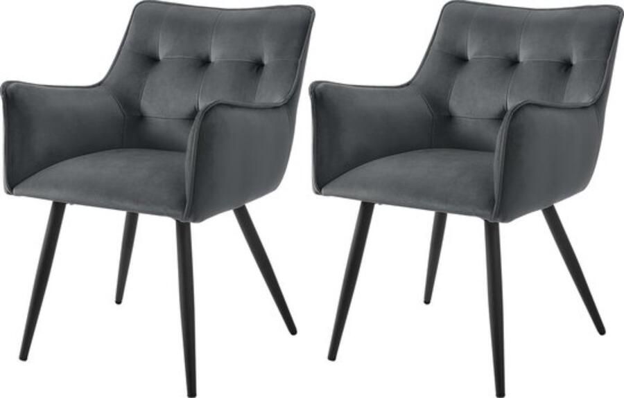 Zaltino Set Van 2 Velvet Eetkamerstoelen Ergonomisch & Comfortabel Grijs
