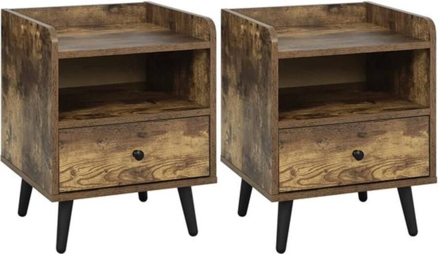 Zaltino Set van 2 Vintage Nachtkastjes Met Lade 40x35x51 cm Voor Slaapkamer of Woonkamer