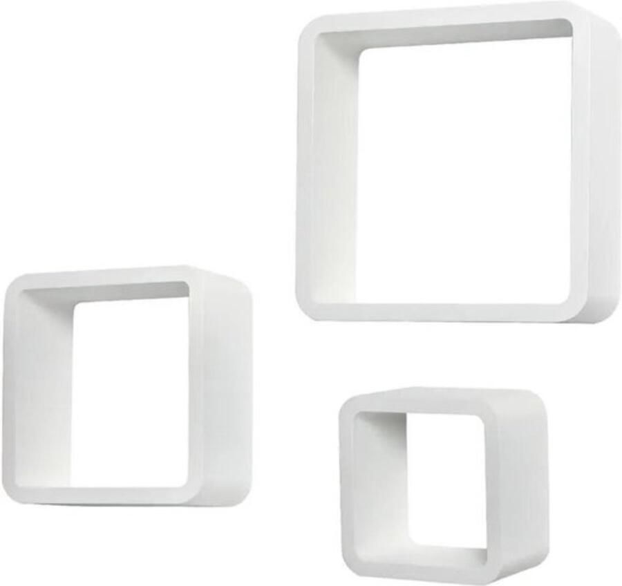 Zaltino Set van 3 Houten Wandplanken Wit Zwevend Design Voor Woonkamer of Slaapkamer