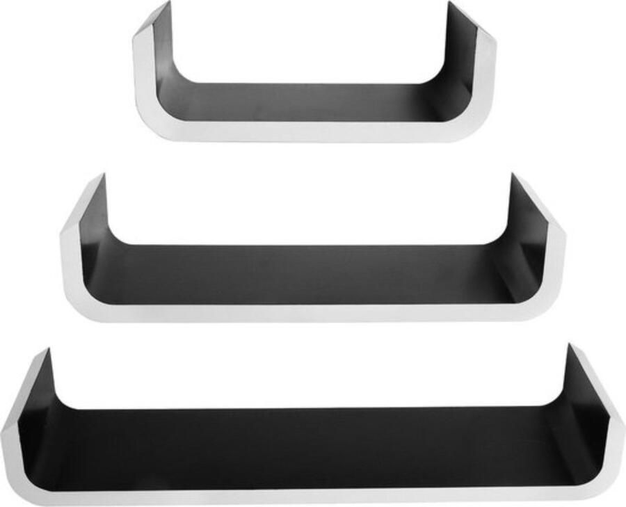 Zaltino Set van 3 Houten Wandplanken Zwart Zwevend Design Voor Woonkamer of Kinderkamer