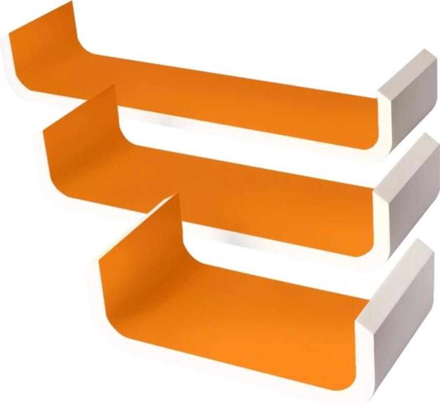 Zaltino Set van 3 Zwevende Wandplanken Voor Kinderkamer Oranje Hout