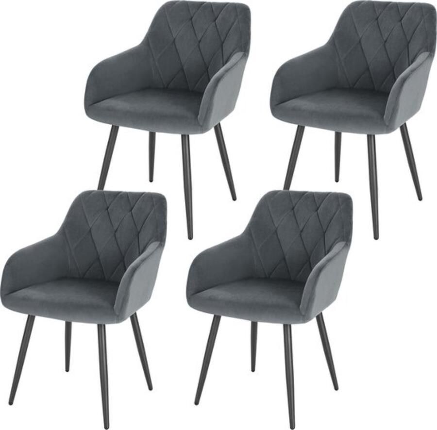 Zaltino Set van 4 Velvet Eetkamerstoelen Ergonomisch & Comfortabel Grijs