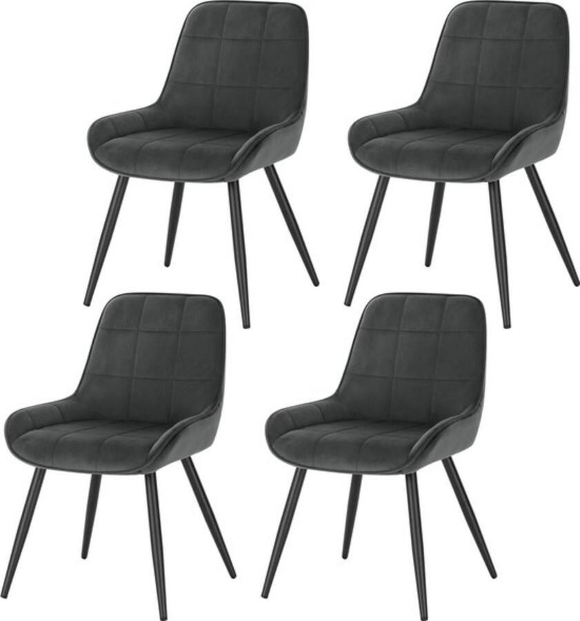 Zaltino Set van 4 Velvet Eetkamerstoelen Ergonomisch Loungestoel Donkergrijs