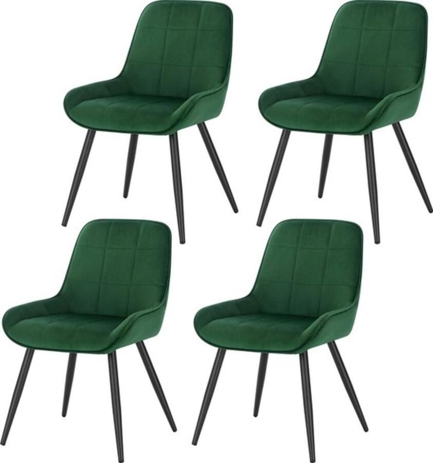 Zaltino Set van 4 Velvet Eetkamerstoelen Ergonomisch Loungestoel Donkergroen