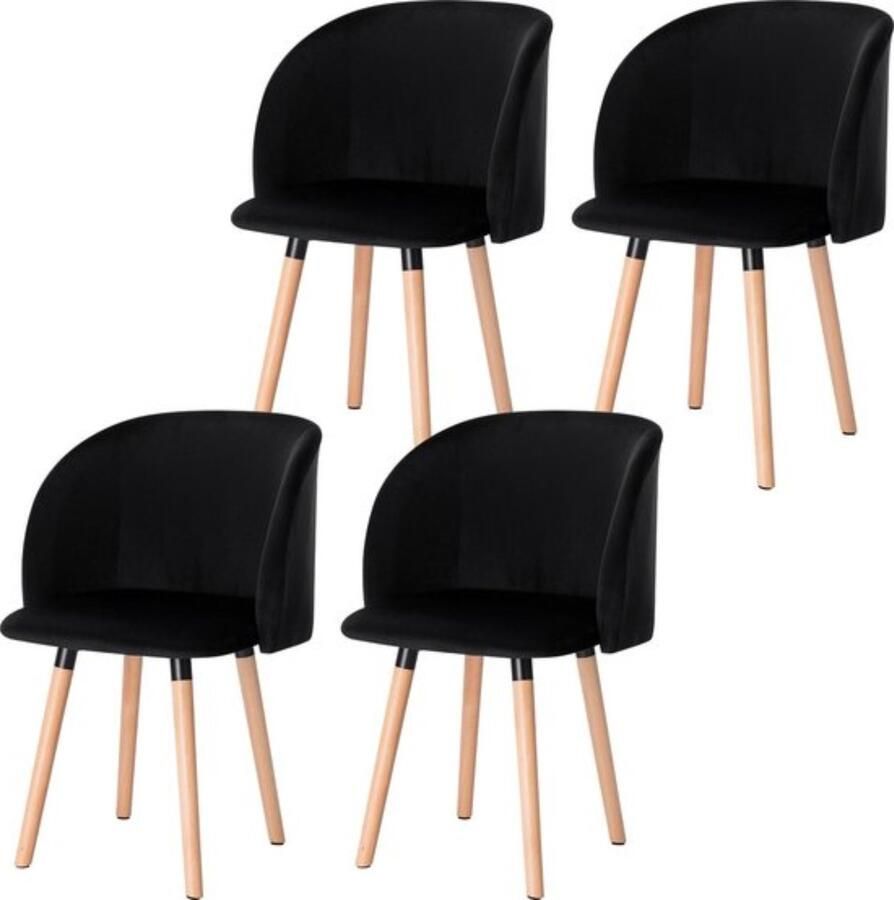 Zaltino Set van 4 Velvet Eetkamerstoelen Gestoffeerd Ergonomisch Zwart