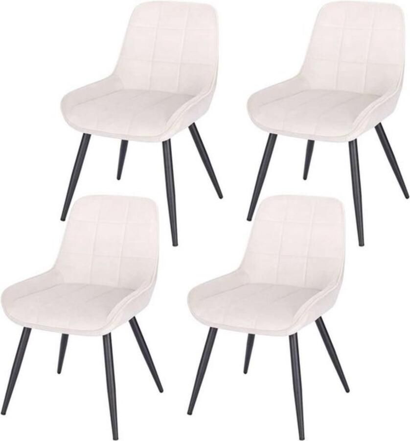 Zaltino Set van 4 Velvet Eetkamerstoelen Loungestoelen Crème 52x51x81 cm