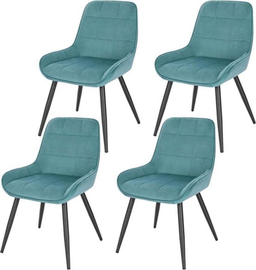 Zaltino Set van 4 Velvet Eetkamerstoelen Turquoise Stijlvol Ergonomisch & Comfortabel 52x51x81.5 cm