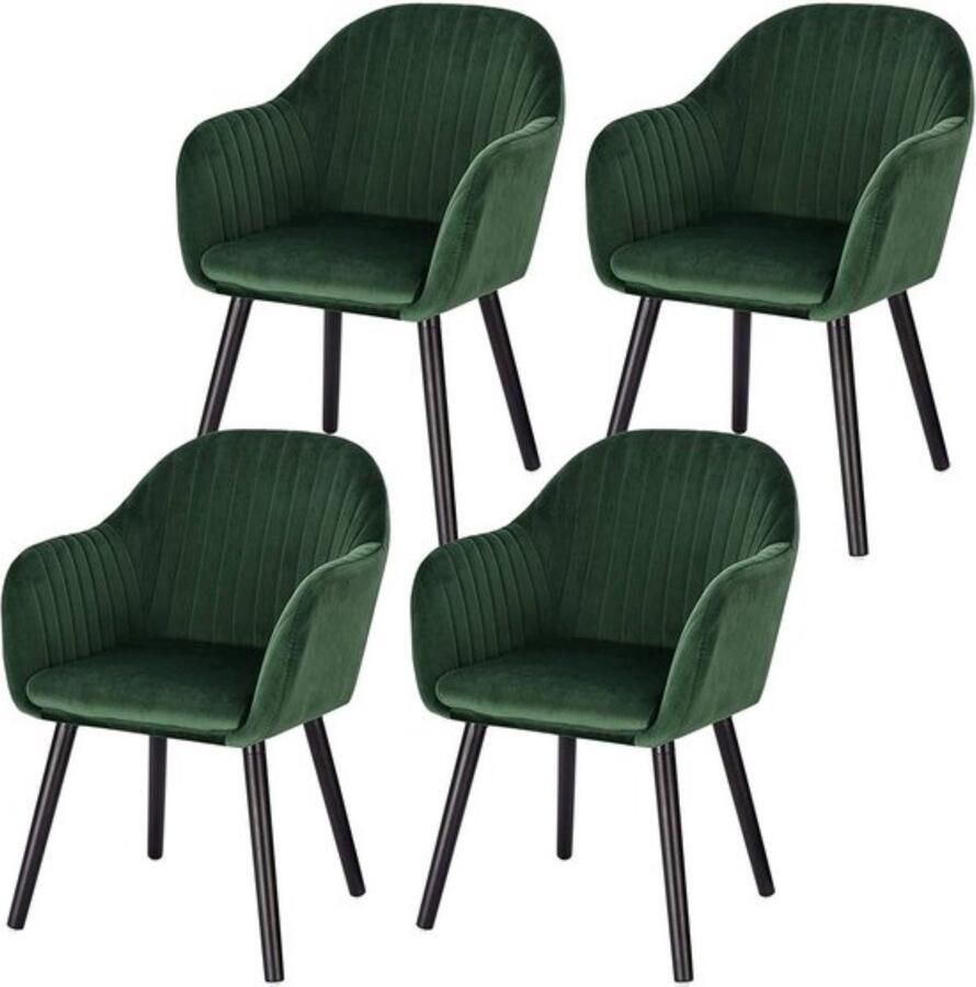 Zaltino Set van 4 Velvet Kuipstoelen Met Armleuning Donkergroen