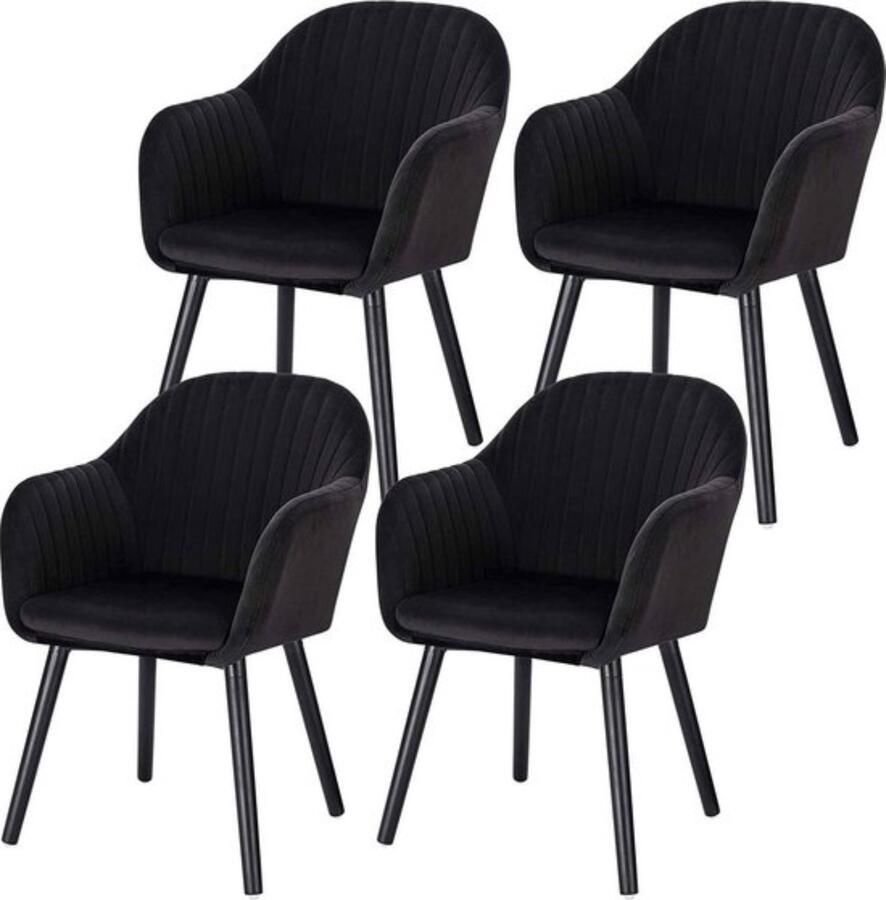 Zaltino Set van 4 Velvet Kuipstoelen Met Armleuning Zwart 40x40x81 cm