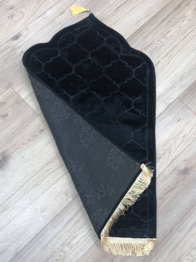 ZAMZAM Extra Dikke Luxe zachte Gebedskleed Zwart met gouden afwerking ramadan