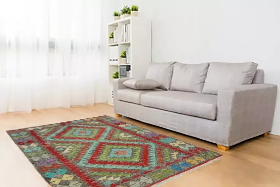 Zargar Rugs Kelim vloerkleed 102x150 Kelim tapijt Oosters vloerkleed 100% wol Handgeweven