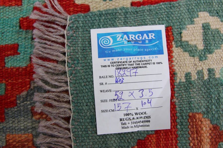 Zargar Rugs Kelim vloerkleed 104x157 Kelim tapijt Oosters vloerkleed 100% wol Handgeweven