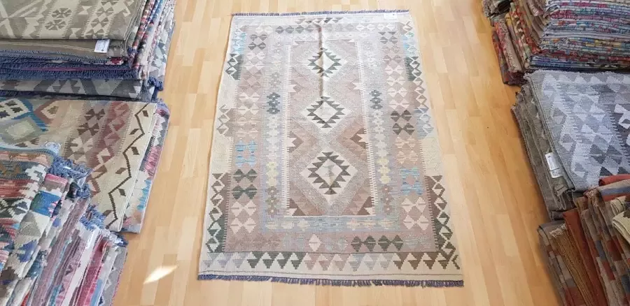 Zargar Rugs Kelim vloerkleed 104x200 Kelim tapijt Oosters vloerkleed 100% wol Handgeweven