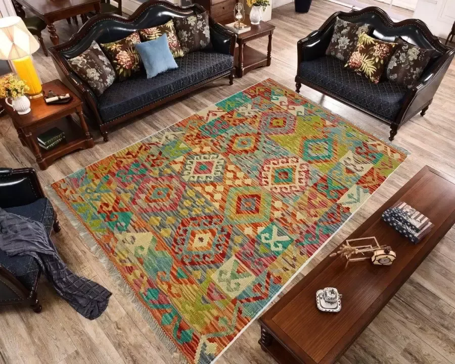 Zargar Rugs Kelim vloerkleed 106x150 Kelim tapijt Oosters vloerkleed 100% wol Handgeweven