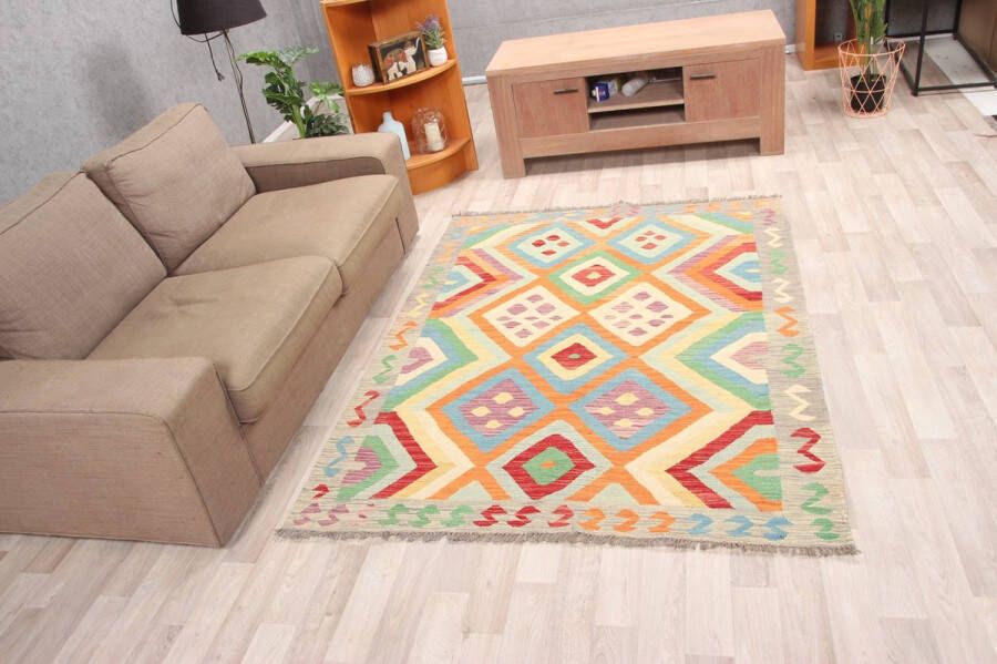 Zargar Rugs Kelim vloerkleed 144x190 Kelim tapijt Oosters vloerkleed 100% wol Handgeweven