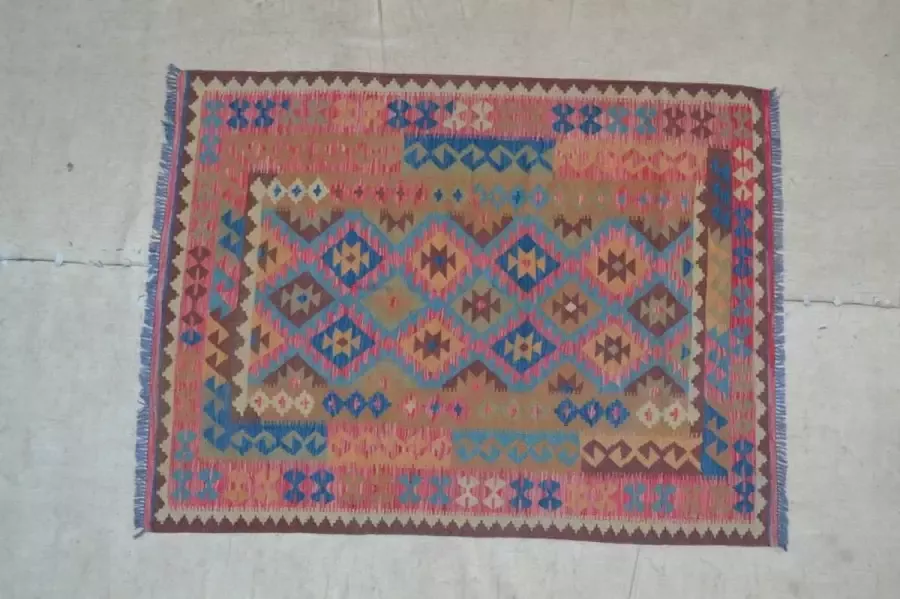 Zargar Rugs Kelim vloerkleed 151x200 Kelim tapijt Oosters vloerkleed 100% wol Handgeweven