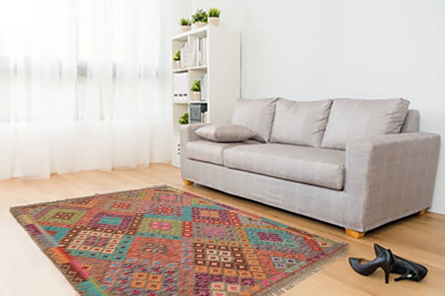 Zargar Rugs Kelim vloerkleed 152x200 Kelim tapijt Oosters vloerkleed 100% wol Handgeweven