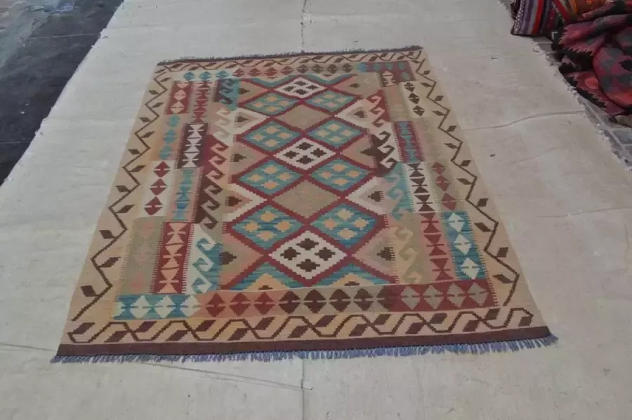 Zargar Rugs Kelim vloerkleed 152x200 Kelim tapijt Oosters vloerkleed 100% wol Handgeweven