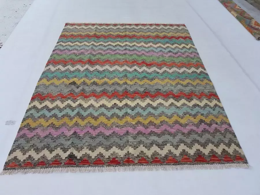 Zargar Rugs Kelim vloerkleed 153x194 Kelim tapijt Oosters vloerkleed 100% wol Handgeweven