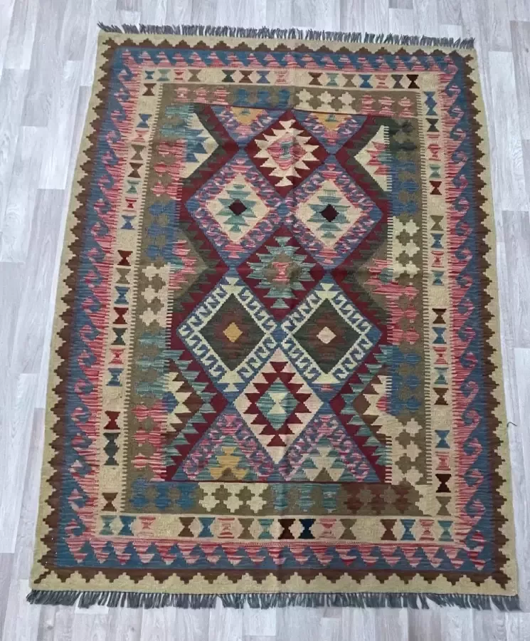 Zargar Rugs Kelim vloerkleed 153x200 Kelim tapijt Oosters vloerkleed 100% wol Handgeweven