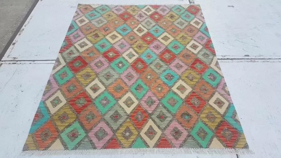 Zargar Rugs Kelim vloerkleed 156x196 Kelim tapijt Oosters vloerkleed 100% wol Handgeweven