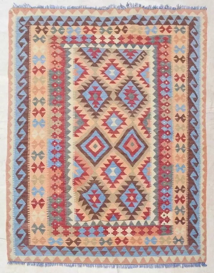 Zargar Rugs Kelim vloerkleed 158x210 Kelim tapijt Oosters vloerkleed 100% wol Handgeweven