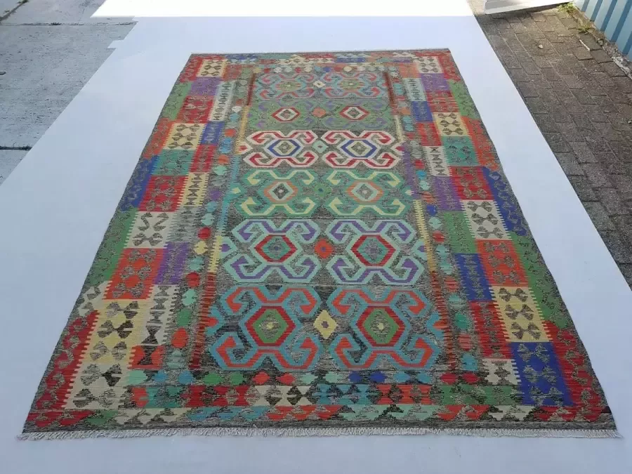 Zargar Rugs Kelim vloerkleed 194x295 Kelim tapijt Oosters vloerkleed 100% wol Handgeweven