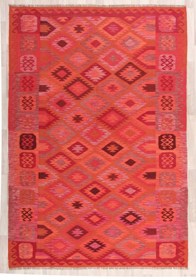 Zargar Rugs Kelim vloerkleed 196x289 Kelim tapijt Oosters vloerkleed 100% wol Handgeweven