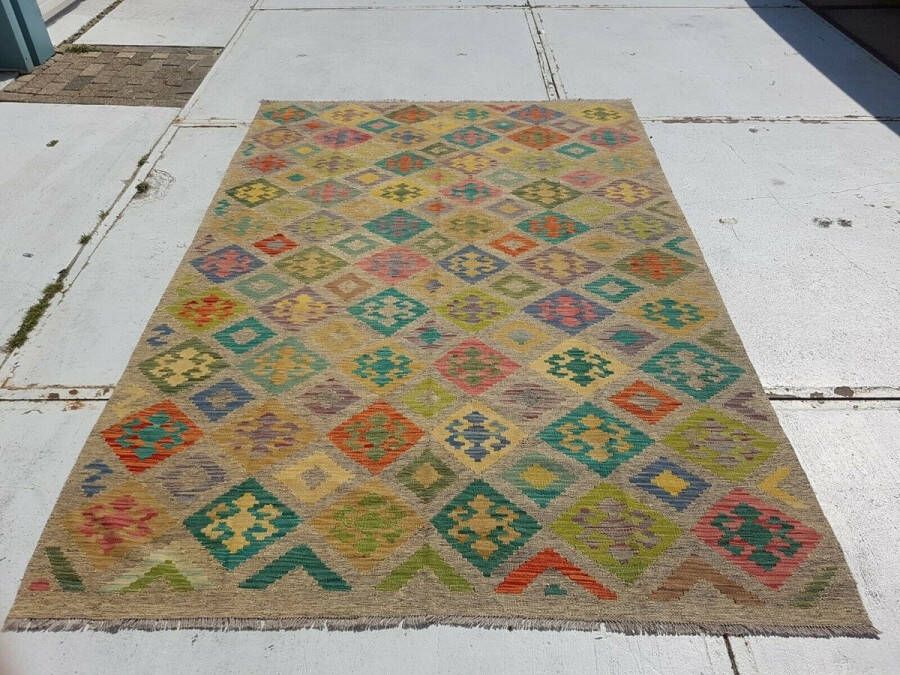 Zargar Rugs Kelim vloerkleed 196x298 Kelim tapijt Oosters vloerkleed 100% wol Handgeweven