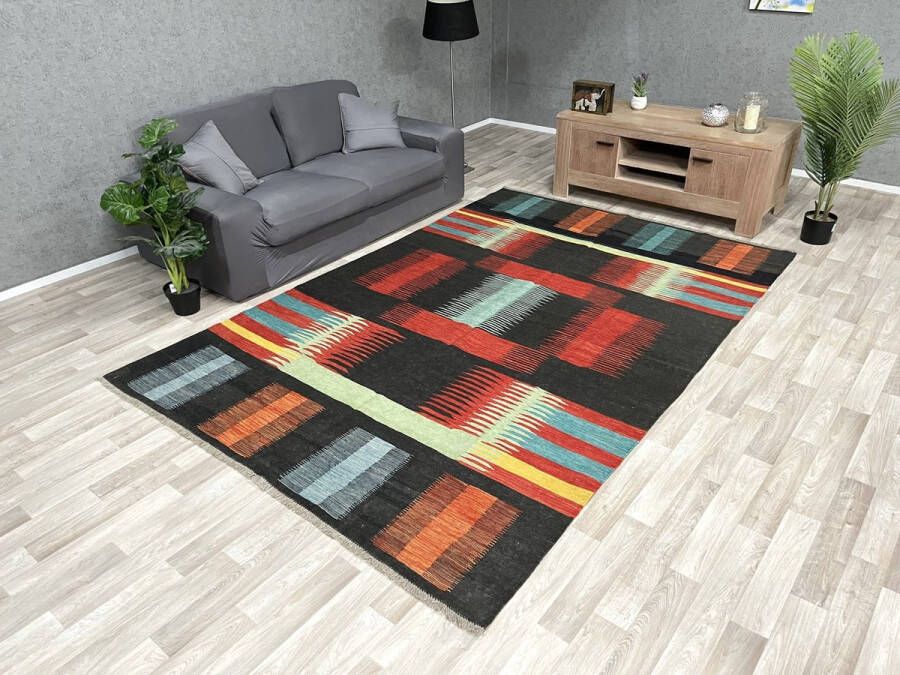 Zargar Rugs Kelim vloerkleed 197x296 Kelim tapijt Oosters vloerkleed 100% wol Handgeweven