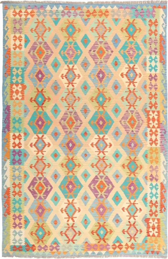 Zargar Rugs Kelim vloerkleed 197x296 Kelim tapijt Oosters vloerkleed 100% wol Handgeweven