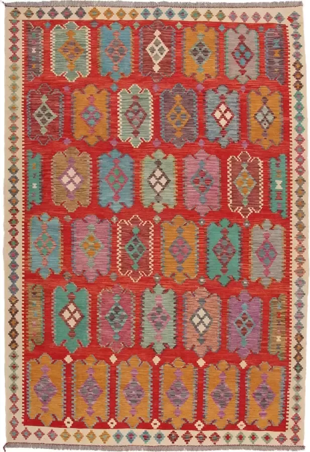 Zargar Rugs Kelim vloerkleed 200x296 Kelim tapijt Oosters vloerkleed 100% wol Handgeweven