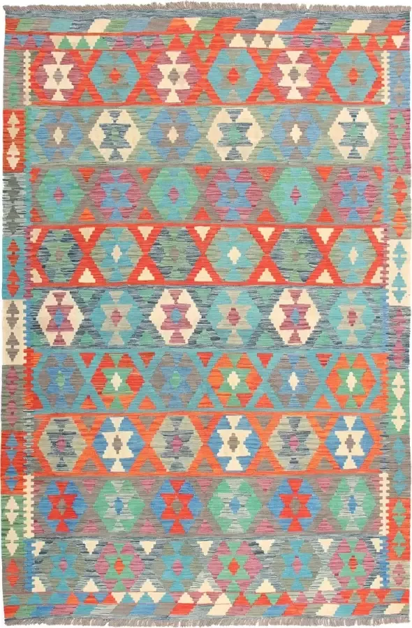 Zargar Rugs Kelim vloerkleed 200x296 Kelim tapijt Oosters vloerkleed 100% wol Handgeweven