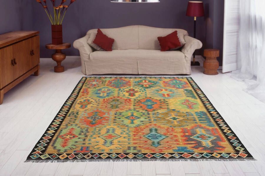 Zargar Rugs Kelim vloerkleed 206x299 Kelim tapijt Oosters vloerkleed 100% wol Handgeweven