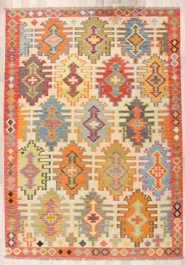 Zargar Rugs Kelim vloerkleed 209x294 Kelim tapijt Oosters vloerkleed 100% wol Handgeweven