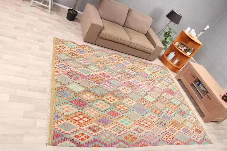 Zargar Rugs Kelim vloerkleed 210x290 Kelim tapijt Oosters vloerkleed 100% wol Handgeweven