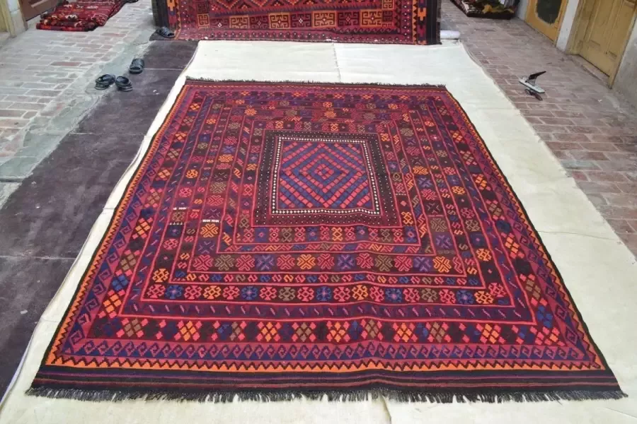 Zargar Rugs Kelim vloerkleed 216x298 Kelim tapijt Oosters vloerkleed 100% wol Handgeweven