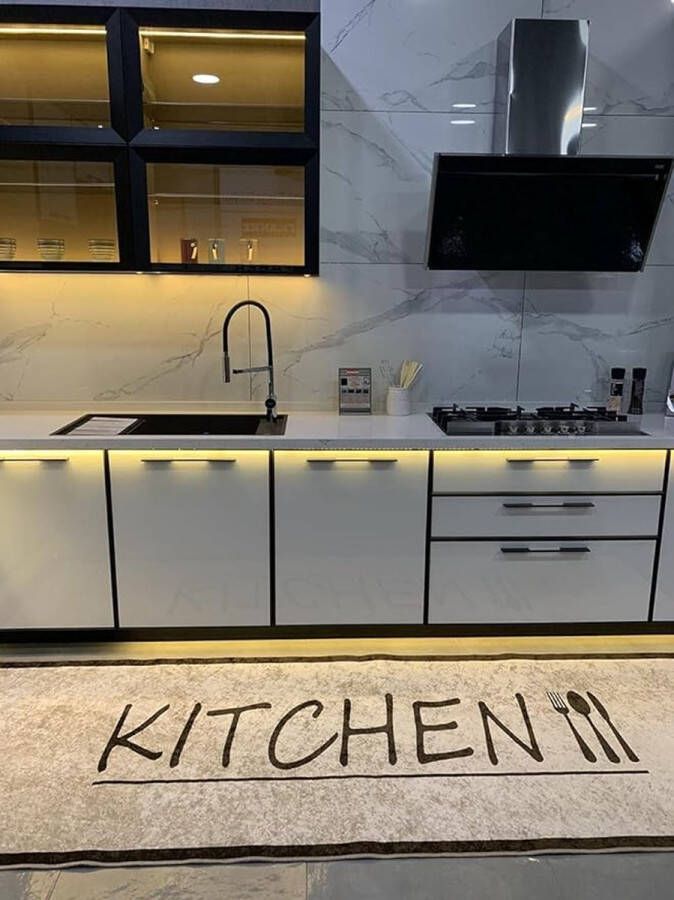 Merkloos Keukenloper Kitchen keukentapijt 80x200 cm wasbaar -Vloerkleden Keuken Tapijt Keukenmat Loper Tapijt Loper Vloerkleed beige bruin