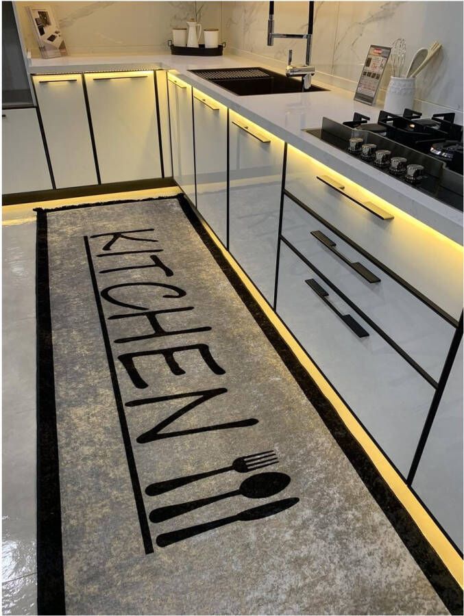 Merkloos Keukenloper Kitchen keukentapijt 80x200 cm wasbaar -Vloerkleden Keuken Tapijt Keukenmat Loper Tapijt Loper Vloerkleed grijs