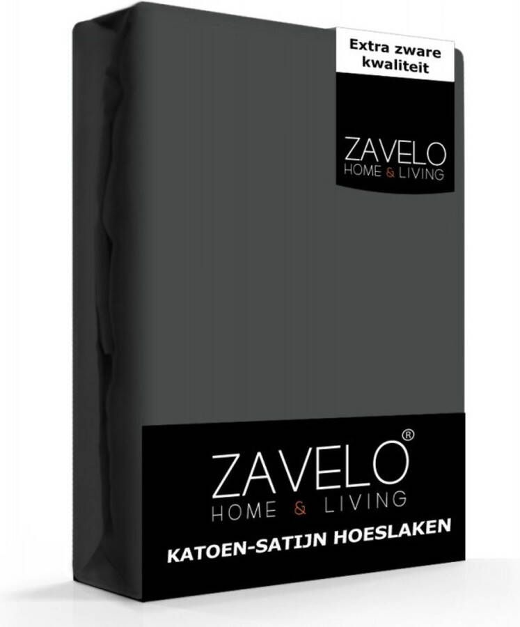 Zavelo Hoeslaken Katoen Satijn Antraciet Twijfelaar (120x200 cm) Soepel & Zijdezacht 100% Katoensatijn