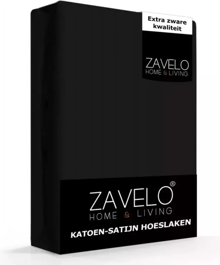 Zavelo Hoeslaken Katoen Satijn Zwart Twijfelaar (120x200 cm) Soepel & Zijdezacht 100% Katoensatijn