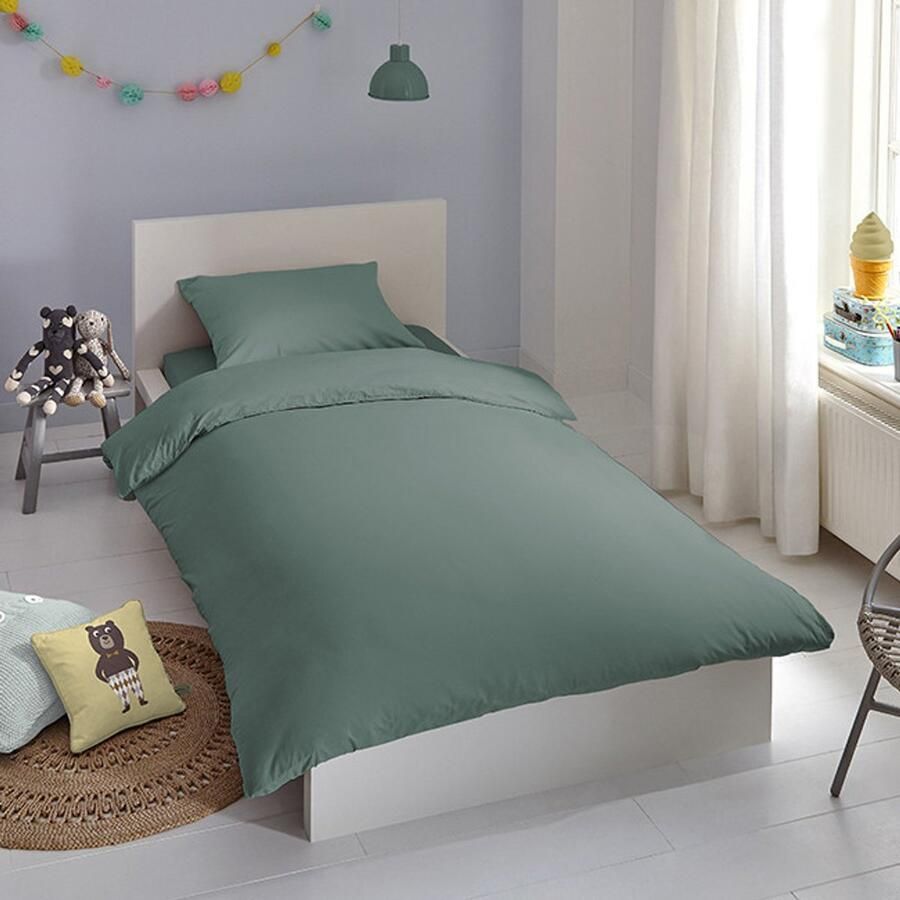 Zavelo Effen Dekbedovertrek Olijfgroen – Ledikant & Junior-Ledikant (100 x 135 cm)