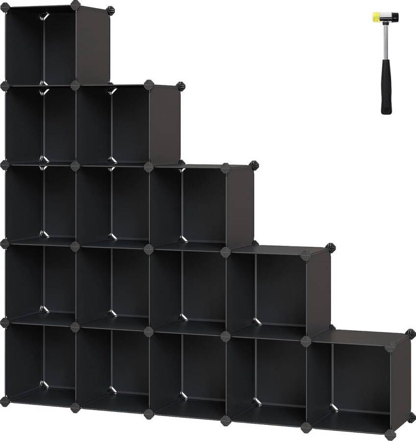 ZAZA Home 15 Cube Rekken Systeem Schoenenrek Dıy Cube Shelf Stapelbaar Attachment Pp Plastic Planken Divider Voor Garderobe Kamer Slaapkamer Kantoor Zwart