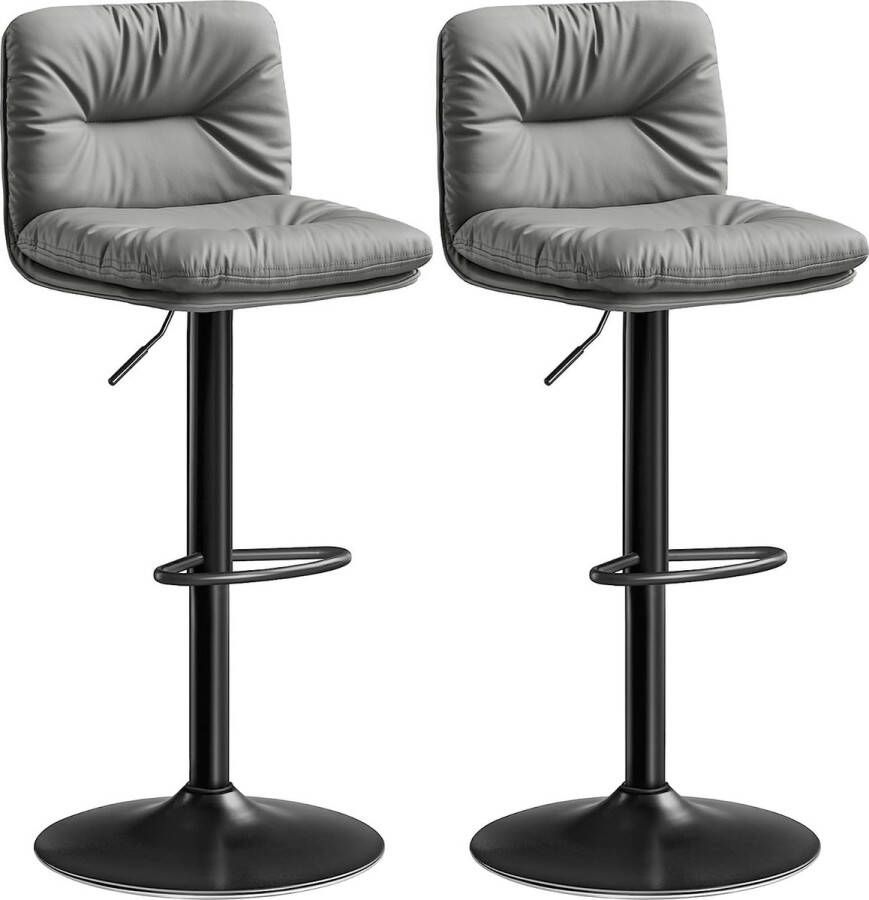 ZAZA Home 2-delige Barkruk Set Hoogteverstelbare Barstoelen met PU-Bekleding 360° Draaibaar Keukenstoelen met Rugleuning en Voetensteun Grijs