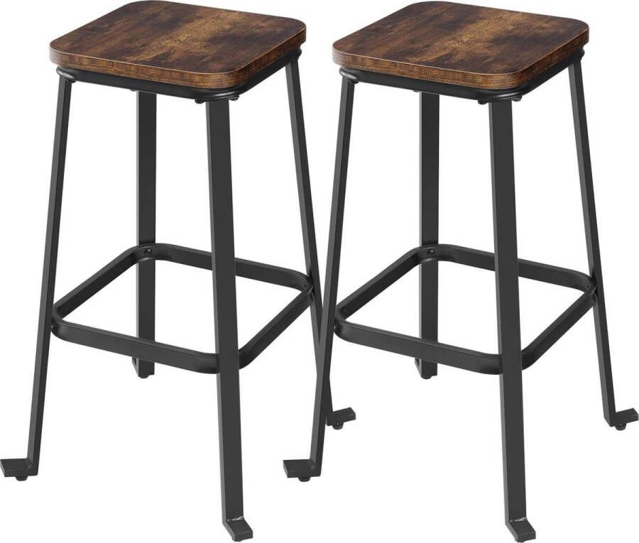 ZAZA Home 2-Delige Set Barkrukken Met Voetensteun Industrieel Design Vintage Bruin-Zwart 71 Cm Hoog Perfect Voor Keukeneiland Toonbank Bar