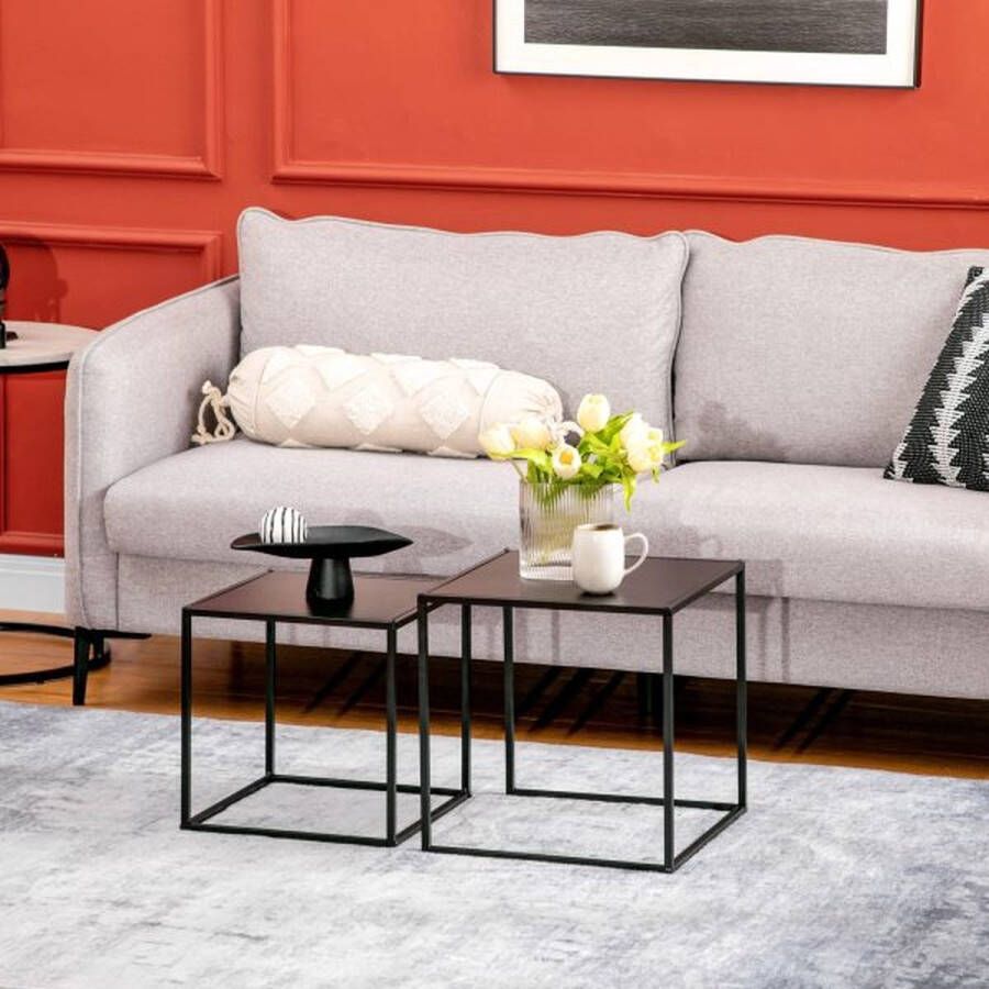 ZAZA Home 2 Zet salontafel vierkante bijzettafel salontafel gemaakt van stalen frame zachter in modern ontwerp tot 10 kg zwart