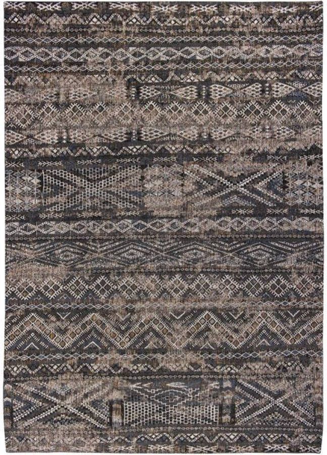 ZAZA Home Antiquarian 9113 140x200 Vintage vloerkleed Antiquarian Kelim Black Rabat 9113 Laagpolig Vintage Tapijt makkelijk schoon te maken allergievriendelijk anti slipmat katoen antraciet en bruin