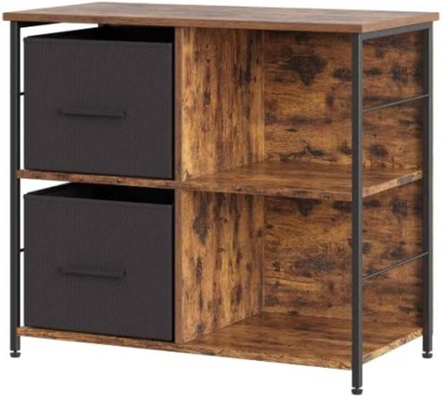 ZAZA Home Archiefkast kantoorkast met 2 stoffen laden eenvoudige montage open planken voor documenten in A4 formaat letterformaat thuiskantoor vintage bruin en inktzwart