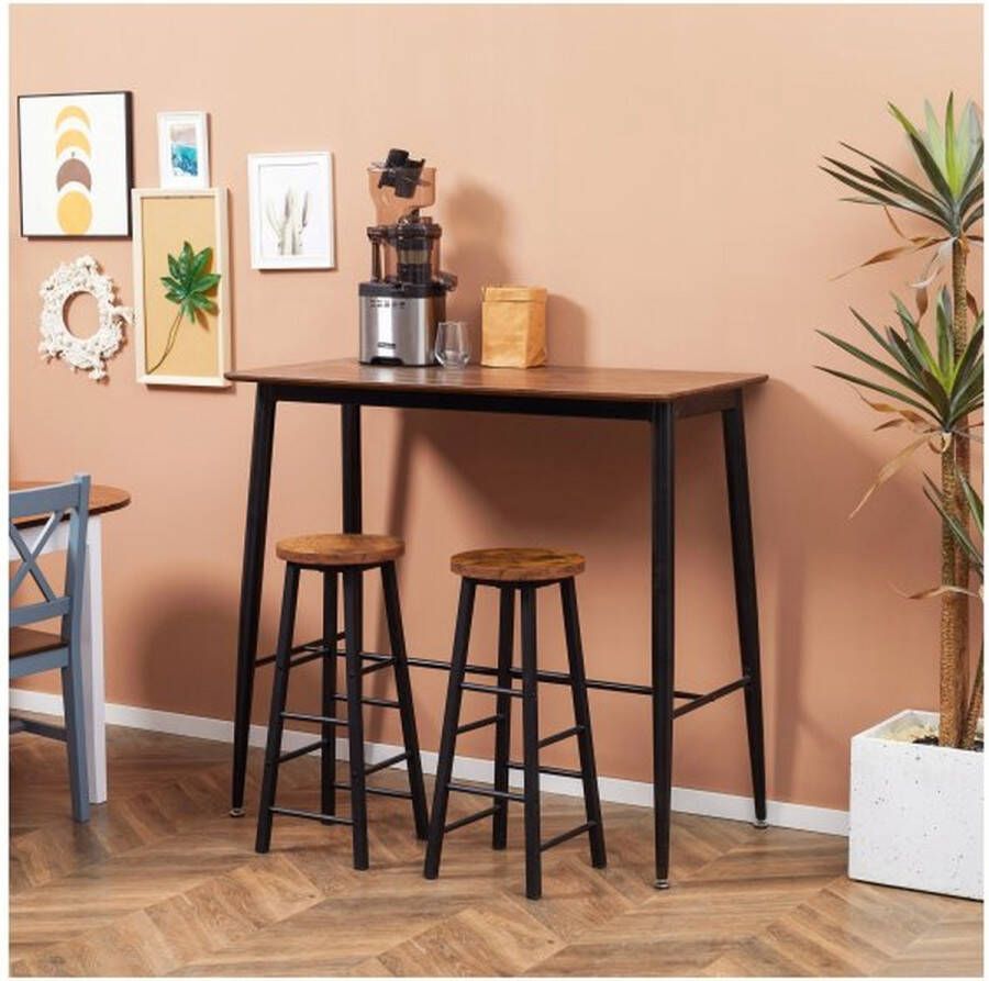 ZAZA Home BART TAFEL AAN TABEL met metalen frame zwijnteller bistrotisch in industrieel ontwerp staande tafel voor keuken eetkamer walnoot 118 x 58 x 108 cm